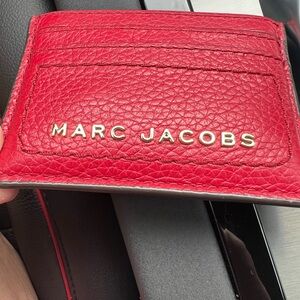 Marc Jacobs Vibrant Red Card Holder with Gold Accents